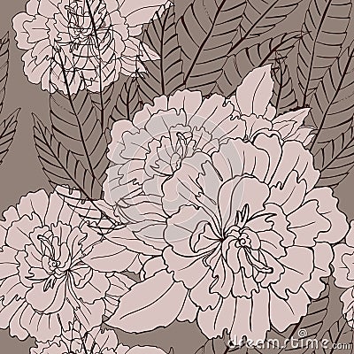 Monochrome flowers with leaves. Vector version. Vector Illustration